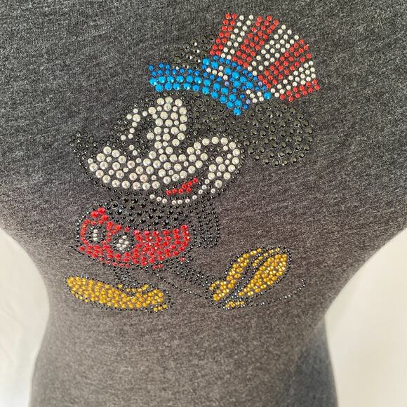 Disney Women's Size S Charcoal Gray Patriotic Bling Mickey Mouse Cap Sleeve Top - Picture 6 of 8